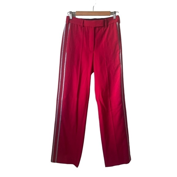 ADAPTATION Red Wool Metallic Side Striped Tailored Trousers Pants Size 24 NWOT - Picture 2 of 16